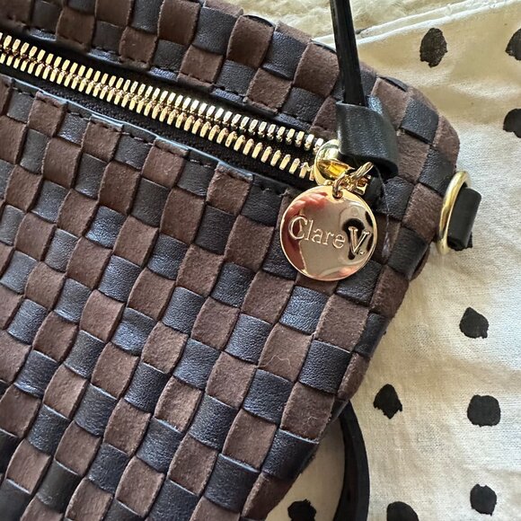 Clare V Grand Fanny Leather & Suede Woven Checker in Black/Chocolate NWT - Picture 12 of 12